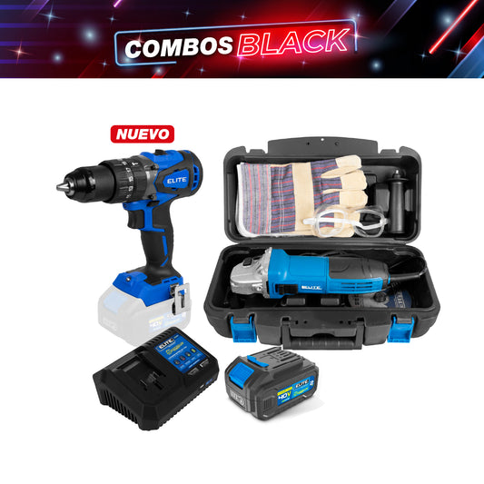 COMBO TALADRO PERCUTOR INALAMBRICO + BATERIA ION DE LITHIO 40V + CARGADOR DE BATERIA 40V + KIT ESMERILADORA ANGULAR 4 1/2 800W