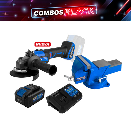COMBO ESMERILADORA INALAMBRICA + BATERIA ION DE LITHIO 40V + CARGADOR DE BATERIA 40V + PRENSA DE BANCO
