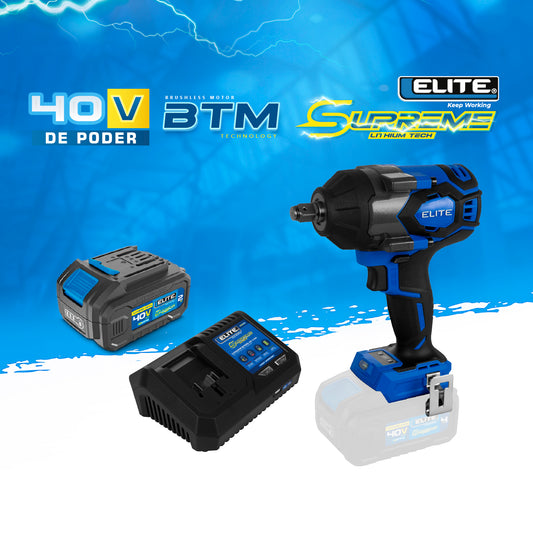 COMBO LLAVE DE IMPACTO INALAMBRICA SIN ESCOBILLAS 1/2PUL + BATERIA ION DE LITHIO 40V +  CARGADOR DE BATERIA 40V