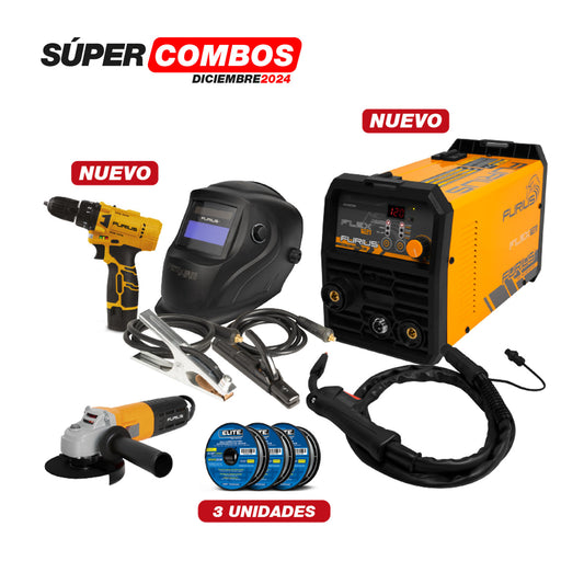 Combo Soldador Multiproceso 120A + Careta + Esmeriladora + Rollo + Taladro