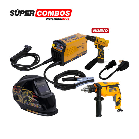 Combo Soldador Inversor 180A + Careta + Taladros