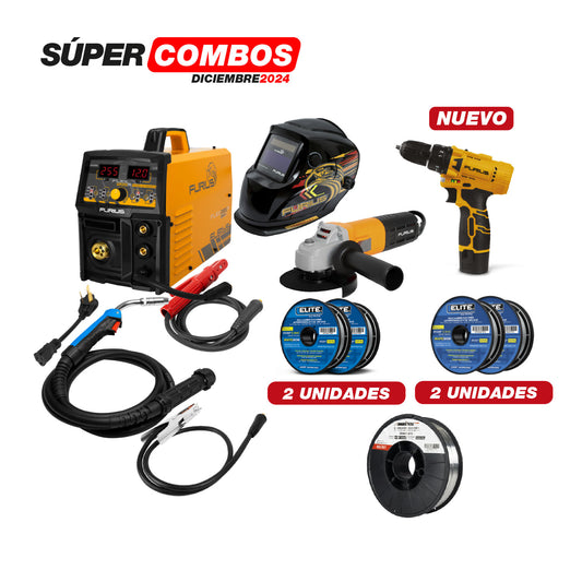 Combo Soldador Inversor 250A + Careta + Taladro + Esmeriladora + Rollos