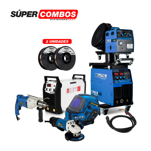 Combo Soldador Inversor 500A  y 260A + Careta + Esmeriladora + Taladro + Antorcha + Rollo