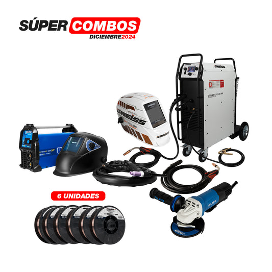 Combo Soldador Inversor 400A Sweiss + Kit Soldador + Esmeriladora + Careta + Antorcha + Rollo