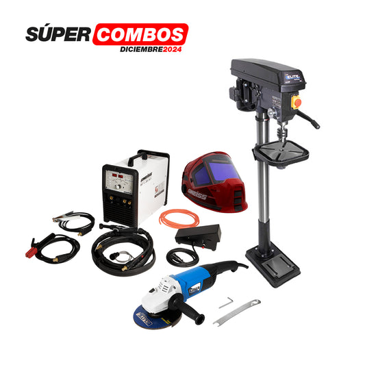 Combo Soldador Inversor 200A Sweiss + Esmeriladora + Careta + Taladro de Árbol