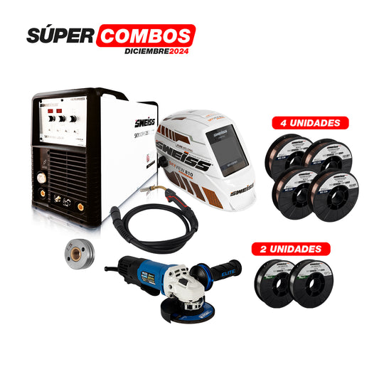 Combo Soldador Inversor 250A + Esmeriladora + Careta + Antorcha + Rollos