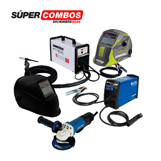 Combo Soldador Inversor 200A y 150A + Esmeriladora + Caretas