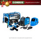 COMBO GENERADOR PORTATIL GASOLINA 9KW + SOLDADOR ARC 220S + CARETA ELECTRONICA SOLDADURA + ESMERILADORA ANGULAR 4-1/2PUL 1400W