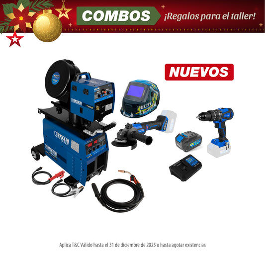COMBO SOLDADOR INVERSOR + ANTORCHA + CARETA ELECTRONICA + TALADRO PERCUTOR + ESMERILADORA INALAMBRICA + BATERIA + CARGADOR DE BATERIA 40V
