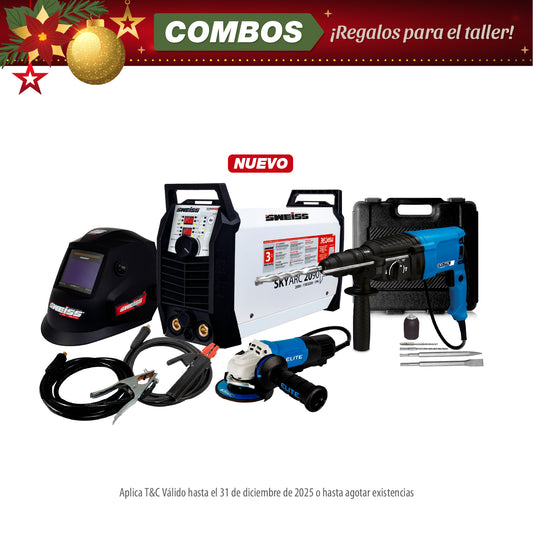 COMBO SOLDADOR INVERSOR + CARETA ELECTRONICA PARA SOLDAR + ESMERILADORA ANGULAR 4-1/2PUL + ROTOMARTILLO SDS PLUS 900W
