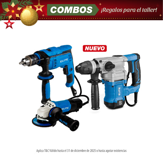 COMBO ROTOMARTILLO 110V-60Hz + TALADRO PERCUTOR 1/2PUL + ESMERILADORA ANGULAR 4-1/2PUL