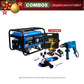 COMBO GENERADOR PORTATIL GASOLINA 2.5KW + TALADRO PERCUTOR 1/2PUL + ESMERILADORA ANGULAR 4-1/2INCH 820 W + TALADRO PERCUTOR INALAMBRICO 21V