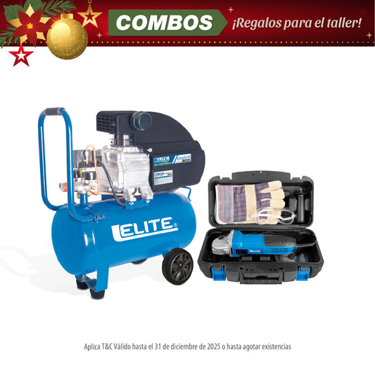 COMBO COMPRESOR DE AIRE DIRECTO + KIT ESMERILADORA ANGULAR 4 1/2 800W