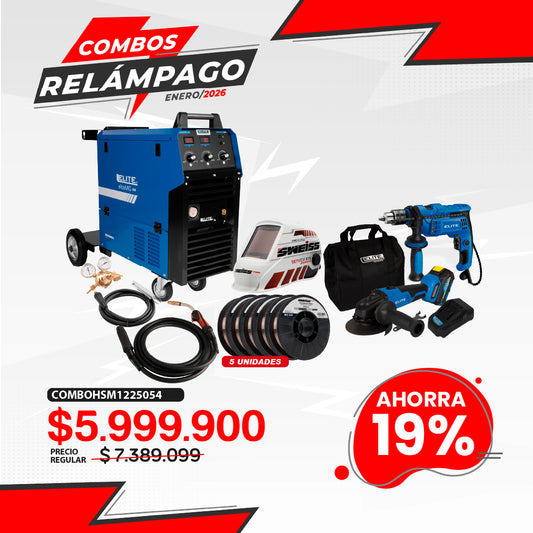 COMBO SOLDADOR INVERSOR MIG + ANTORCHA MIG - EURO + ROLLO SOLDADURA  + CARETA ELECTRONICA + PULIDORA INALAMBRICA + TALADRO PERCUTOR