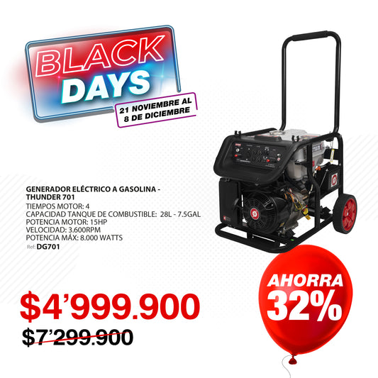 Generador eléctrico portátil a gasolina 8.0 KW 28 Litros 120/240V