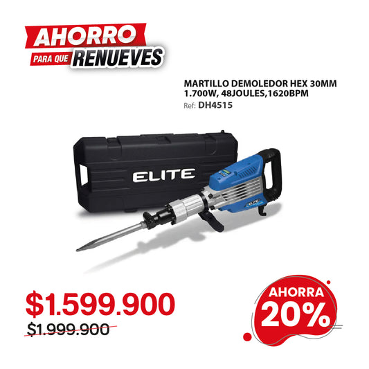 Martillo demoledor Hex 30mm Elite DH4515 1700W 48J 1620BPM