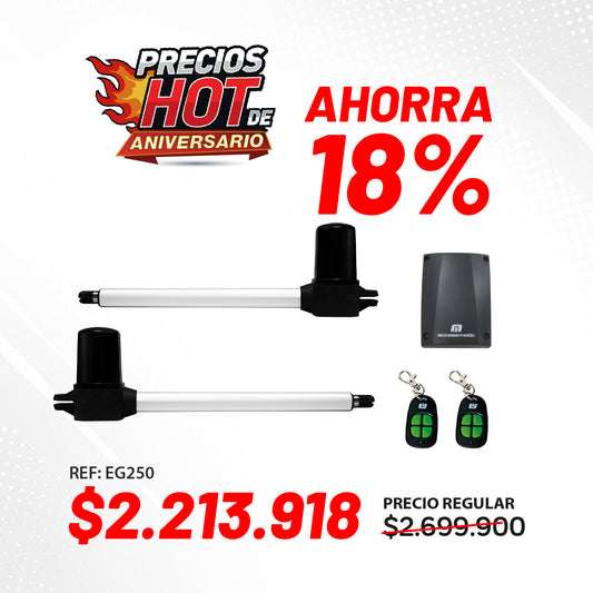 Pistón para puertas batientes/abatibles de hasta 250Kg o 3 metros de ancho. Incluye 2 pistones. EAGLE250