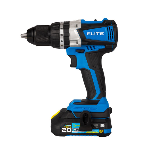Taladro Percutor Inalambrico Sin Escobillas 1/2pul, 20V, 55Nm ELITE con 2 Baterías, Cargador Rapido, Gancho para Cinturón y Maletín de Lona
