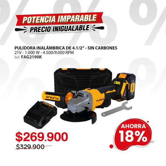 ESMERILADORA ANGULAR INALAMBRICA BRUSHLESS 4 1/2" 21V