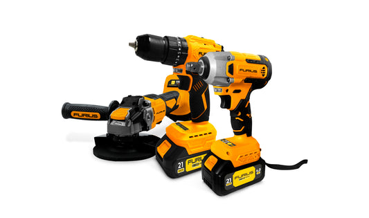 LLAVE DE IMPACTO INALAMBRICO BRUSHLESS 1/2"  DE 21V  + TALADRO PERCUTOR INALAMBRICO BRUSHLESS 1/2"  DE 21V  + ESMERILADORA ANGULAR INALAMBRICO BRUSHLESS  4 1/2" 21v