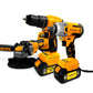 LLAVE DE IMPACTO INALAMBRICO BRUSHLESS 1/2"  DE 21V  + TALADRO PERCUTOR INALAMBRICO BRUSHLESS 1/2"  DE 21V  + ESMERILADORA ANGULAR INALAMBRICO BRUSHLESS  4 1/2" 21v