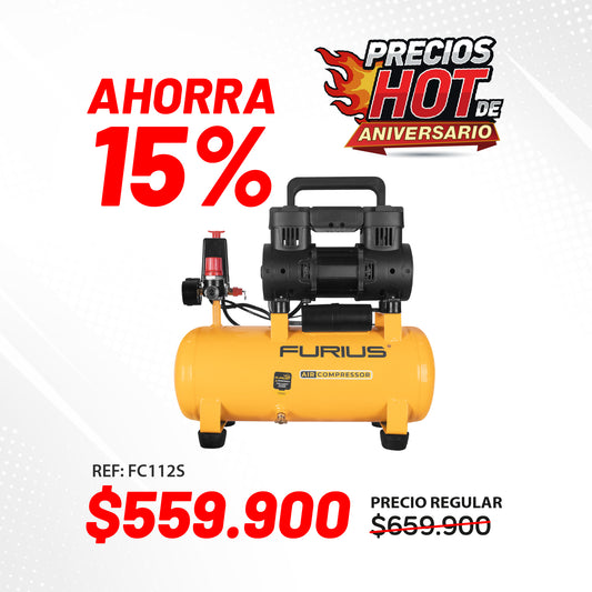 COMPRESOR DE AIRE SILENCIOSO LIBRE DE ACEITE 12L- 6.6 CFM - 1.5HP Maximo/ 1.0HP Nominal - 120PSI