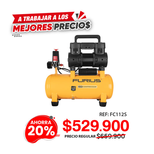 COMPRESOR DE AIRE SILENCIOSO LIBRE DE ACEITE 12L- 6.6 CFM - 1.5HP Maximo/ 1.0HP Nominal - 120PSI