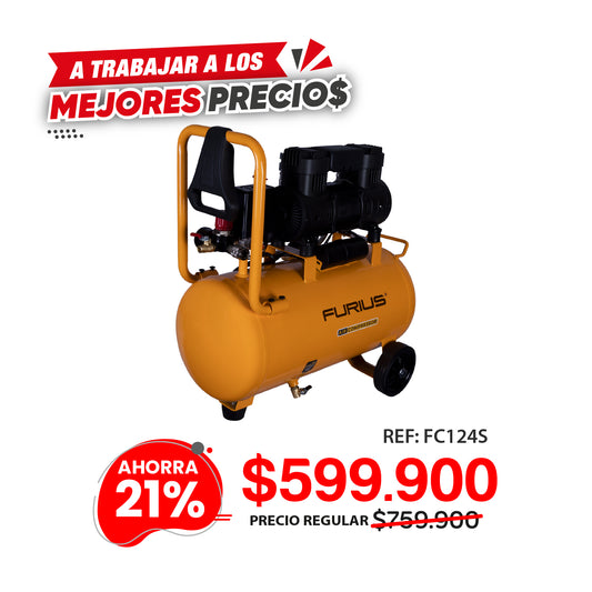 COMPRESOR DE AIRE SILENCIOSO LIBRE DE ACEITE 24L- 6.6 CFM - 1.5HP Maximo/ 1.0HP Nominal - 120PSI