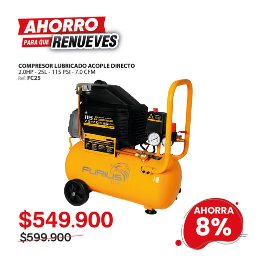 Compresor de aire 25 Litros 115 psi  . FLUX AIR 25