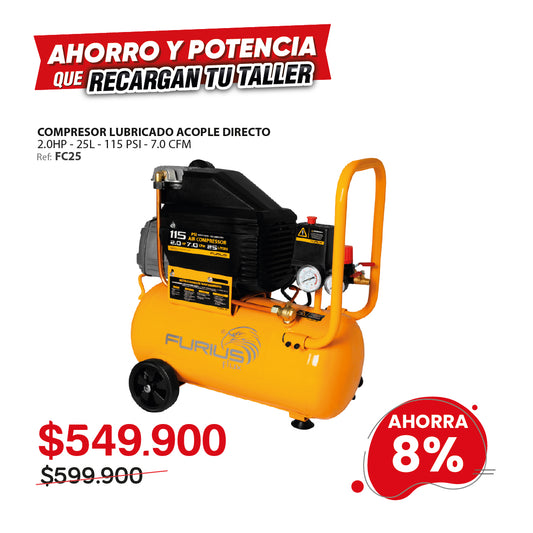 Compresor de aire 25 Litros 115 psi  . FLUX AIR 25