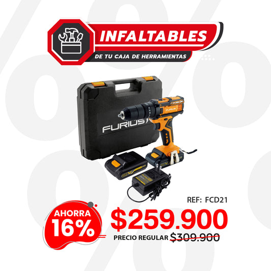 Taladro Percutor Atornillador Inalámbrico 21V  de 1/2" (13mm)  VVR 1.350 RPM . FIRE 21