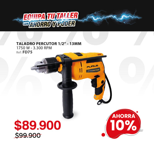 Taladro percutor profesional FURIUS FIRE 75 750W 13mm con velocidad variable