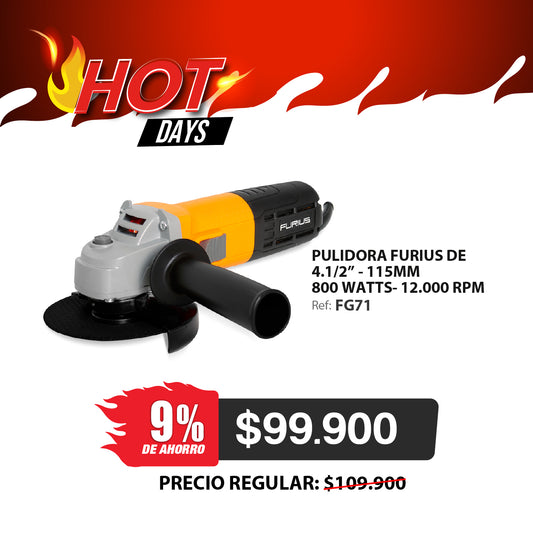 Esmeriladora angular eléctrica 800W Disco 4. 1/2” 115mm 12.000 RPM . FIRE 71