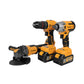 LLAVE DE IMPACTO INALAMBRICO BRUSHLESS 1/2"  DE 21V  + TALADRO PERCUTOR INALAMBRICO BRUSHLESS 1/2"  DE 21V  + ESMERILADORA ANGULAR INALAMBRICO BRUSHLESS  4 1/2" 21v