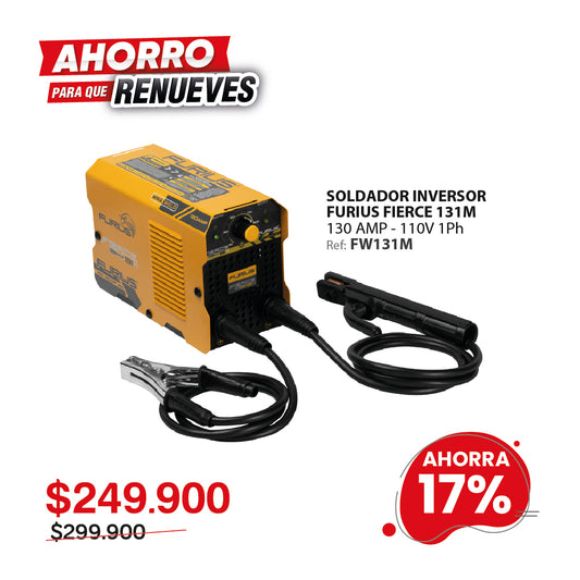 Soldador inversor FURIUS FIERCE 131M 130A 110V para electrodo y TIG raspado