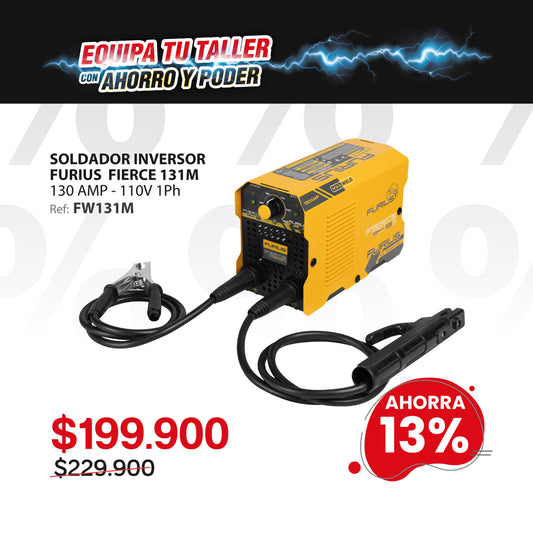 Soldador inversor FURIUS FIERCE 131M 130A 110V para electrodo y TIG raspado