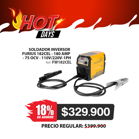 Soldador inversor FURIUS FORCE 182 CEL 180A 110/220V para electrodo y TIG raspado