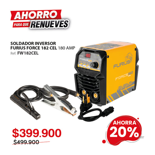 Soldador inversor FURIUS FORCE 182 CEL 180A 110/220V para electrodo y TIG raspado