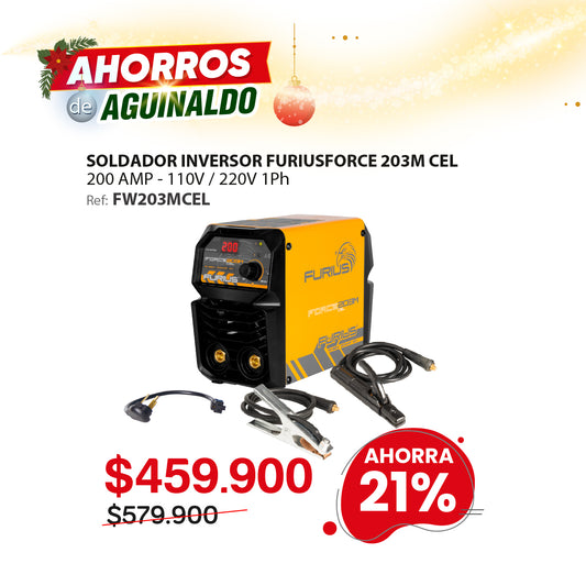 Soldador inversor FURIUS FORCE 203M CEL 200A 110/220V para electrodo y TIG raspado
