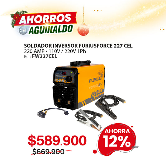Soldador inversor FURIUS FORCE 227CEL 220A 110/220V para electrodo y TIG raspado
