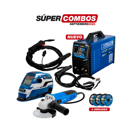 COMBO SOLDADOR INVERSOR + ESMERILADORA ANGULAR + ROLLO ALAMBRE FLUX CORED + CARETA ELECTRONICA