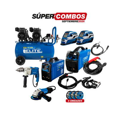 COMBO CORTADOR DE PLASMA + SOLDADOR INVERSOR + CARETA ELECTRONICA + COMPRESOR DE AIRE + TALADRO DE ROTACION + ESMERILADORA ANGULAR + ROLLO ALAMBRE FLUX CORED
