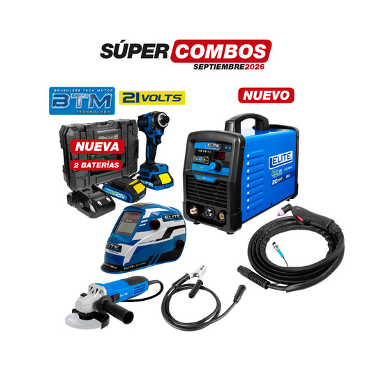 COMBO CORTADOR DE PLASMA + CARETA ELECTRONICA + ESMERILADORA ANGULAR + ATORNILLADOR DE IMPACTO INALAMBRICO