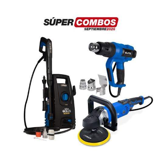 COMBO PISTOLA DE CALOR + PULIDORA/POLICHADORA ELECTRICA + HIDROLAVADORA ELECTRICA