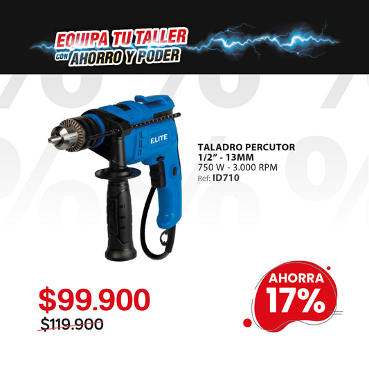 Taladro percutor ELITE iD710 750W 13mm 110V con velocidad variable
