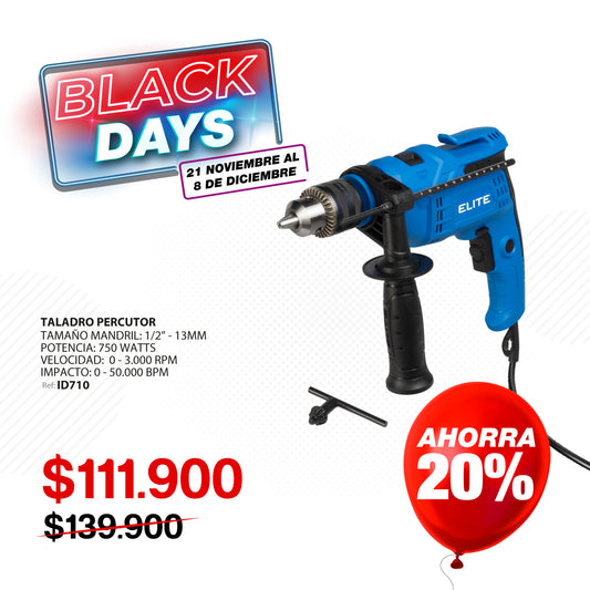 Taladro percutor ELITE iD710 750W 13mm 110V con velocidad variable