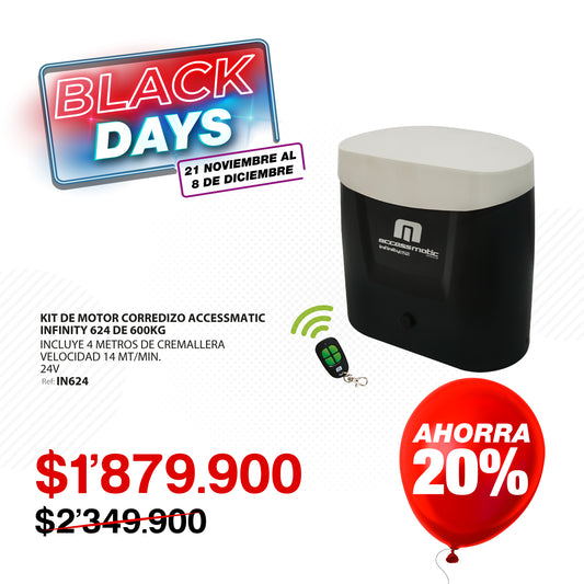 Sistema de apertura para puertas corredizas de hasta 600Kg. 24V para uso intensivo. INFINITY624