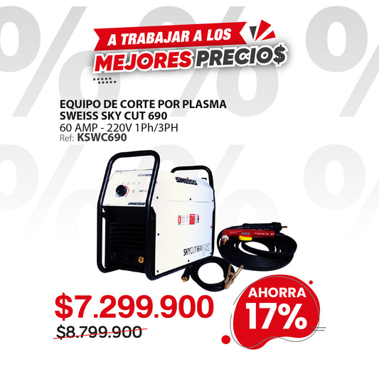 Cortador de plasma 60A hasta 35mm (1+ ⅜”) SKY CUT 690 MX