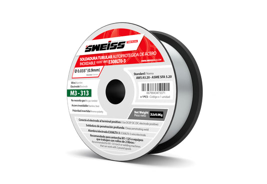 ROLLO ALAMBRE SOLDADURA TUBULAR ACERO INOXIDABLE AUTOPROTEGIDO 0.035-0.9mm AWS E308LT0-3 100MM (2 LB 0.9 KG)