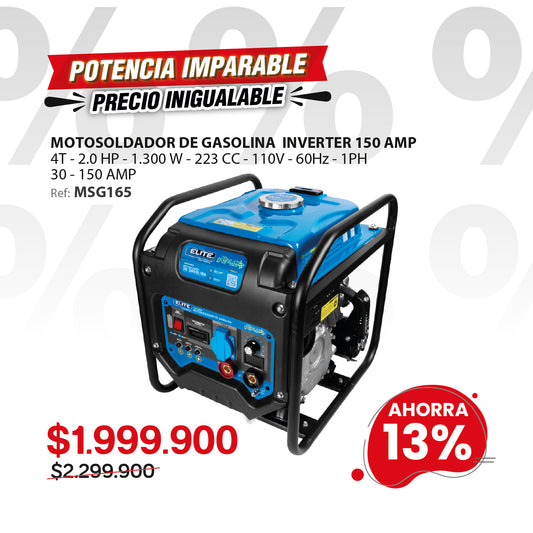 Motosoldador Inverter ELITE 150A de Potencia y Generador Integrado 1300W a Gasolina con Encendido Manual